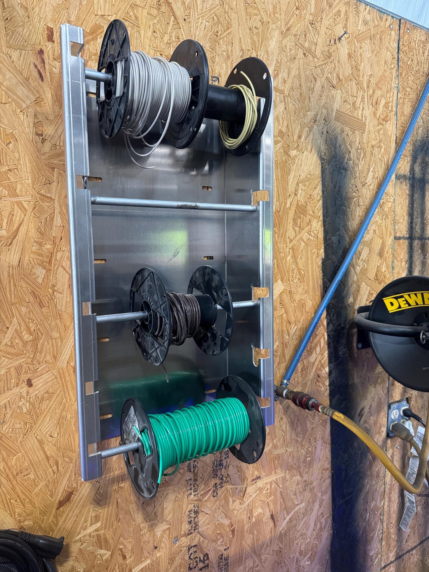 Aluminum wire reel rack, organization storage