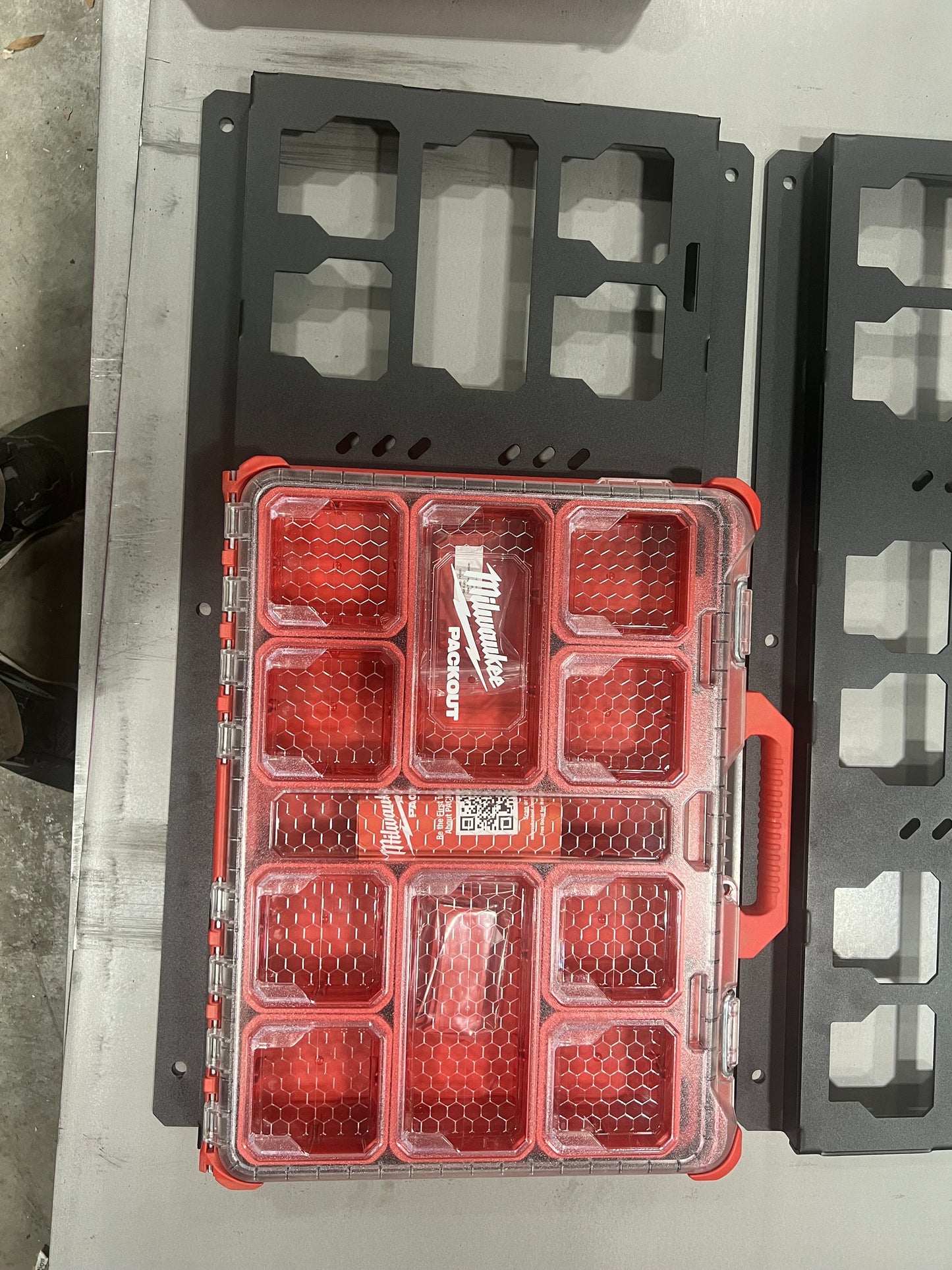 Milwaukee aluminum version   Packout Mounting Plate, 1/8th thick laser cut, organizer. 3 version, one large, one small. 1 full, 1 half
