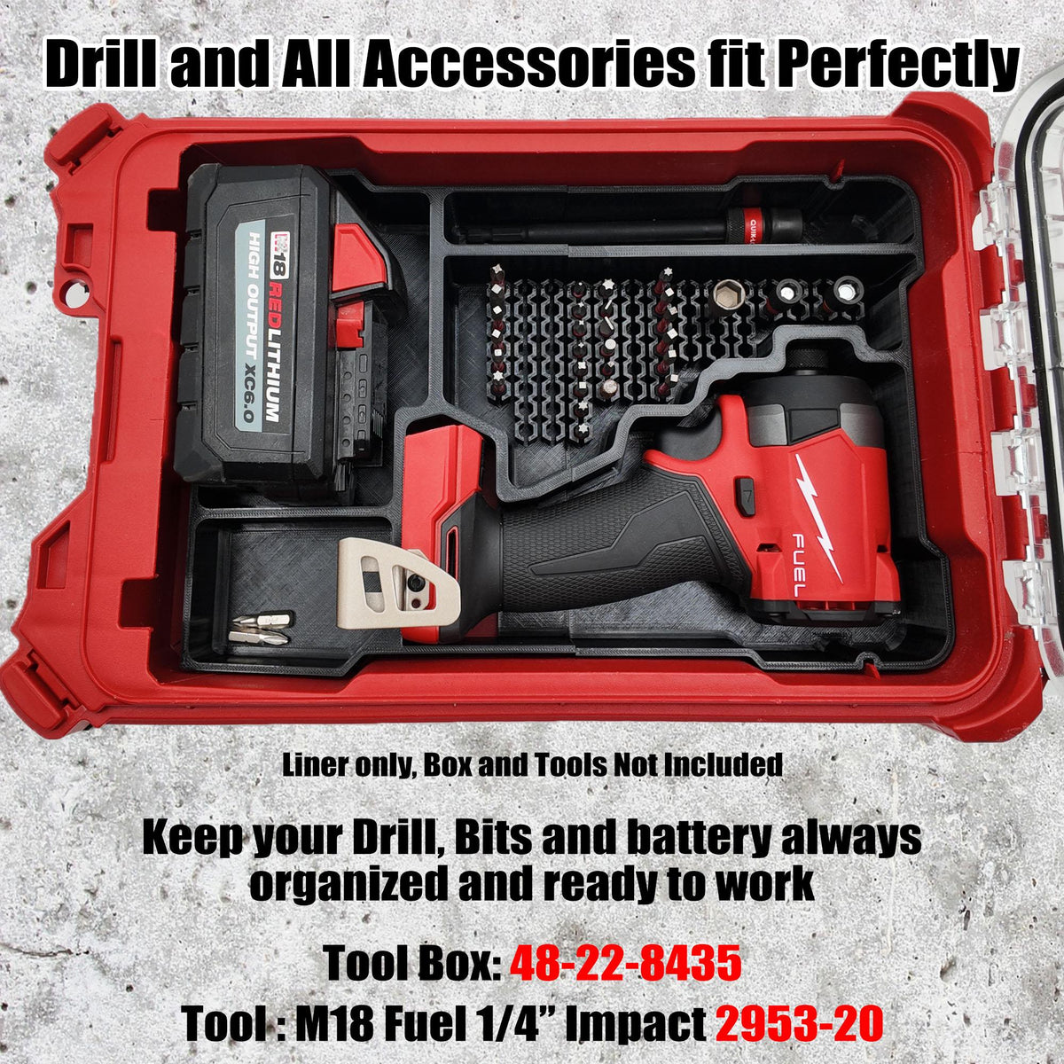 Milwaukee® M18 FUEL 1/4" Hex Impact Driver PACKOUT™ Organizer Insert (2953-20)