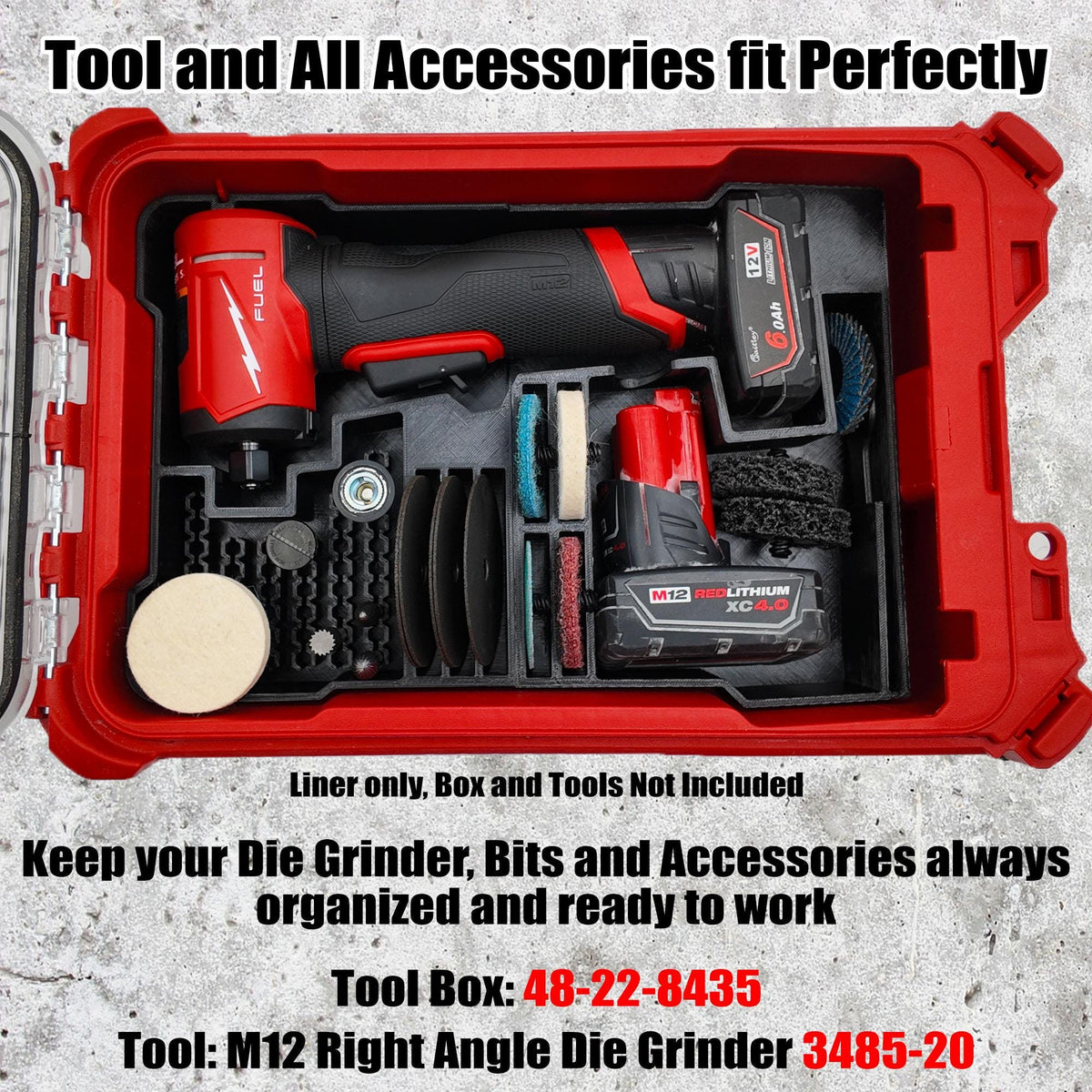 Milwaukee® M12 FUEL Right Angle Die Grinder PACKOUT™ Organizer Insert